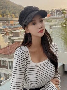 DAZY Striped Scoop Neck Tee,Fall Clothes Long Sleeve Women Tops - Black and White - View 9