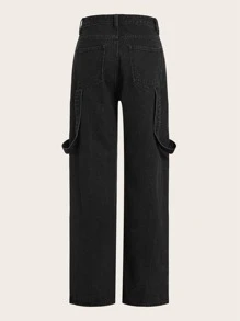 ROMWE Skull Graphic Straight Leg Jeans - Black - View 2