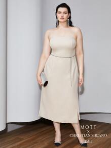 MOTF PLUS CHAIN BELTED FORMAL TUBE DRESS - Apricot - View 2