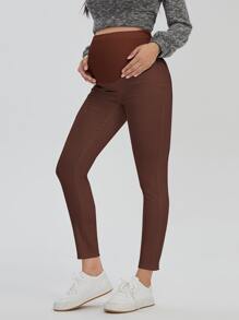 SHEIN 孕婦寬腰帶緊身牛仔褲 - 咖啡棕 - 查看 1