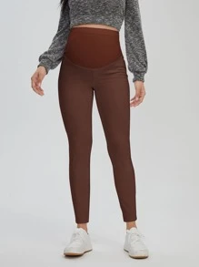 SHEIN 孕婦寬腰帶緊身牛仔褲 - 咖啡棕 - 查看 5