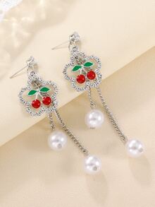 Faux Pearl & Cherry Decor Drop Earrings - Multicolor - View 1