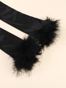 1pair Ladies' Shiny Fur Cuff Gloves, Suitable For Party And Gathering - Black - View 3