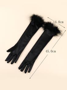 1pair Ladies' Shiny Fur Cuff Gloves, Suitable For Party And Gathering - Black - View 4