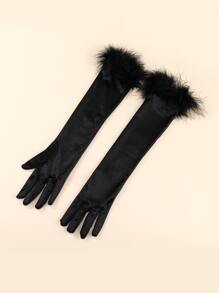 1pair Ladies' Shiny Fur Cuff Gloves, Suitable For Party And Gathering - Black - View 5