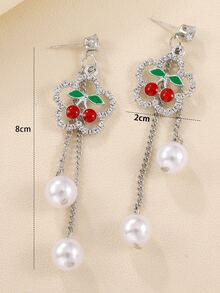 Faux Pearl & Cherry Decor Drop Earrings - Multicolor - View 4