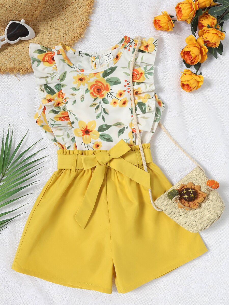 Bộ hai mảnh Gái Xù Quần paper-bag Hoa Boho - Nhiều màu - Xem 1