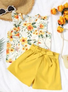 Bộ hai mảnh Gái Xù Quần paper-bag Hoa Boho - Nhiều màu - Xem 5