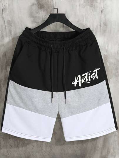 Uomo Shorts Oversize Con Coulisse In Vita Grafica Colorblock Lettera