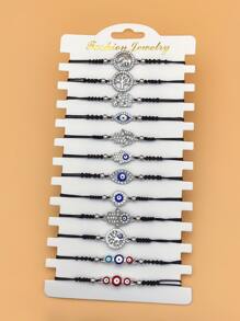 12pcs Random Eye & Rhinestone Hamsa Hand Decor Bracelet - Multicolor - View 1