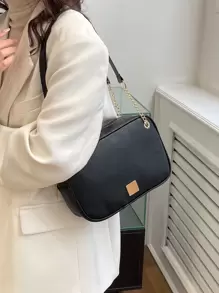 Màu thuần Quả vải Mẫu Da giả Túi đeo vai Với Linh hoạt Tối giản Thiết kế - màu đen - Xem 2