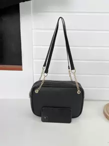 Màu thuần Quả vải Mẫu Da giả Túi đeo vai Với Linh hoạt Tối giản Thiết kế - màu đen - Xem 5