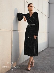 MOTF VELVET RHINESTONE DRESS WITHOUT BELT - Black - View 2