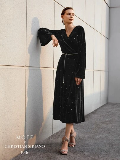 MOTF VELVET RHINESTONE DRESS WITHOUT BELT