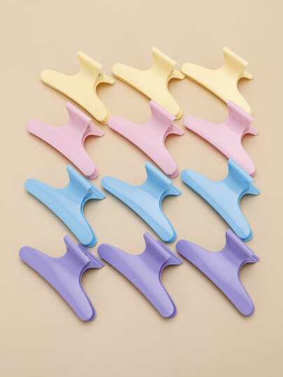 12pcs Yellow, Pink, Blue, Purple Salon Hair Clips, Butterfly Hair Clips For Hairstyling, Sectioning, Coloring, Suitable For Professional Salon Use