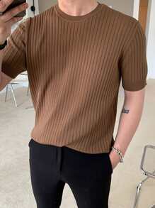 DAZY Camisa de punto acanalado para hombre, atuendo de negocios - Marrón - Ver 1