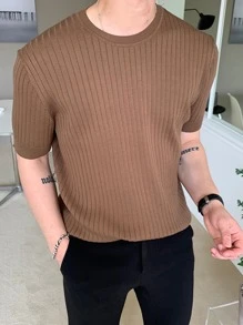 DAZY Camisa de punto acanalado para hombre, atuendo de negocios - Marrón - Ver 2