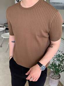 DAZY Camisa de punto acanalado para hombre, atuendo de negocios - Marrón - Ver 3