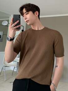 DAZY Camisa de punto acanalado para hombre, atuendo de negocios - Marrón - Ver 4