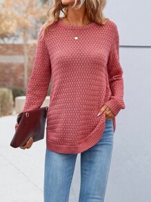 SHEIN LUNE Solid Button Detail Sweater - Coral Pink - View 6