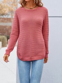 SHEIN LUNE Solid Button Detail Sweater - Coral Pink - View 4
