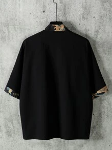 Manfinity Hypemode Oversized Men's Kimono With Contrast Trim And Tie Front (Without Tee) - Black - View 8