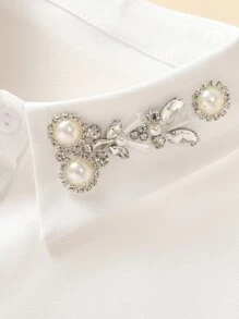 1入白色厚重手工珠飾假領子半襯衫領飾 - 白色 - 查看 4