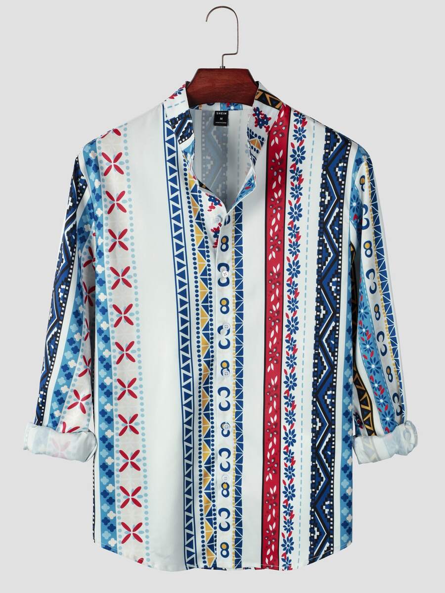 Manfinity Men Geo Print Button Up Shirt - Multicolor - View 1