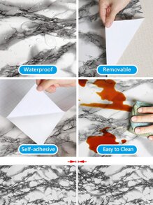 1入組黑色和白色大理石紋樣式牆紙適用於家庭裝飾用品,櫥櫃,桌子,椅子背景貼紙,房間裝修 - 黑與白 - 查看 7