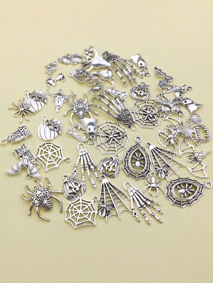50 piezas Colgante DIY Halloween calabaza & araña - Plateado - Ver 1