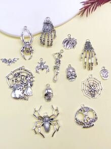 Mặt dây chuyền DIY 14 chiếc Spider & Skull - Bạc - Xem 2