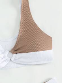 Teen Girls Color Block Ring Linked Bikini Set Summer Beach - Multicolor - View 3