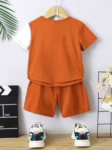 SHEIN Young Boy Color-blocked Letter Print Casual Cool Round Neck Regular Sleeve 2pcs Set For Summer - Multicolor - View 2
