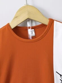 SHEIN Young Boy Color-blocked Letter Print Casual Cool Round Neck Regular Sleeve 2pcs Set For Summer - Multicolor - View 4