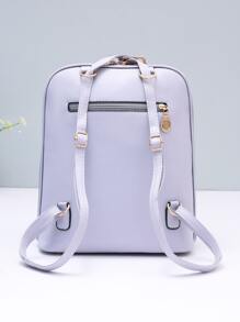 大容量、防水、便携式拉链背包，时尚 PU 背包，女士可转换单肩包，母亲节礼物，适合妈妈、青少年女孩、女大学生，非常适合学校、大学、户外、旅行、郊游 - 紫色 - 查看 2