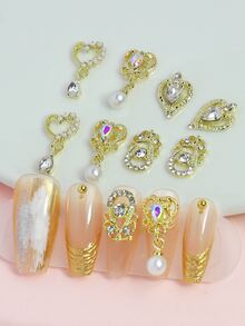 8 miếng đá Rhinestone & ngọc trai giả trang trí móng tay - Vàng - Xem 2