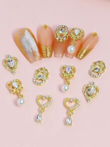 8 miếng đá Rhinestone & ngọc trai giả trang trí móng tay - Vàng - Xem 3