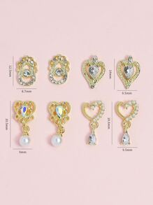 8 miếng đá Rhinestone & ngọc trai giả trang trí móng tay - Vàng - Xem 4