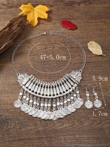 3pcs Coin Decor Jewelry Set - Antique Silver - View 3