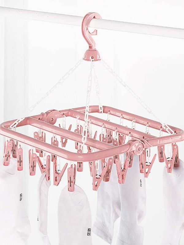 1set 32 Clips Portable Socks Cloth Hanger Rack Clothespin