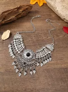 Fashionable Multilayered Vintage Handmade Braided Necklace With Tassel Pendant, Clavicle Chain Women's Accessory