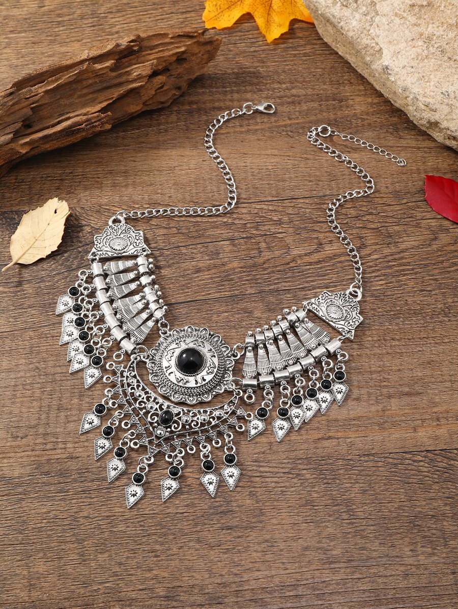 Fashionable Multilayered Vintage Handmade Braided Necklace With Tassel Pendant, Clavicle Chain Women's Accessory