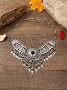 Fashionable Multilayered Vintage Handmade Braided Necklace With Tassel Pendant, Clavicle Chain Women's Accessory