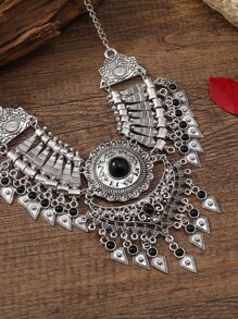 Fashionable Multilayered Vintage Handmade Braided Necklace With Tassel Pendant, Clavicle Chain Women's Accessory