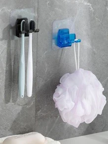 1pc Wall Mounted Toothbrush Holder, Plastic Self Adhesive Toothbrush Storage Rack For Bathroom - Multicolor - View 2