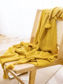 1pc Solid Tassel Decor Blanket - Yellow - View 2