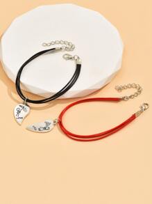 2 piezas Pulsera pareja con diseño de letra con accesorio de corazón - Multicolor - Ver 2