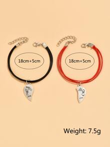 2 piezas Pulsera pareja con diseño de letra con accesorio de corazón - Multicolor - Ver 4