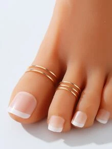 2pcs Hollow Out Cuff Toe Ring - Yellow Gold - View 1