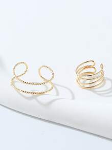 2pcs Textured Cuff Toe Ring - Yellow Gold - View 2